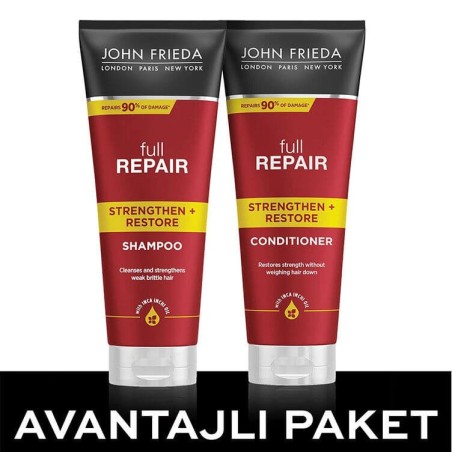 John Frieda Full Repair İşlem Görmüş Saçlar İçin Şampuan + Saç Kremi 2x250 ml | Avantajlı Paket