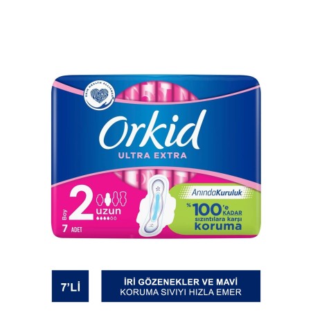 Orkid Ultra Extra Uzun (Boy 2) Kanatlı Hijyenik Ped 7 Ped