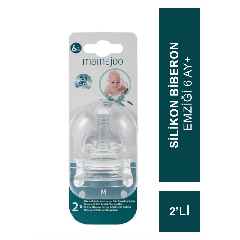Mamajoo %0 BPA Silikon Biberon Emziği İkili M No.2 6 ay+ (S.K.T 01-2027)