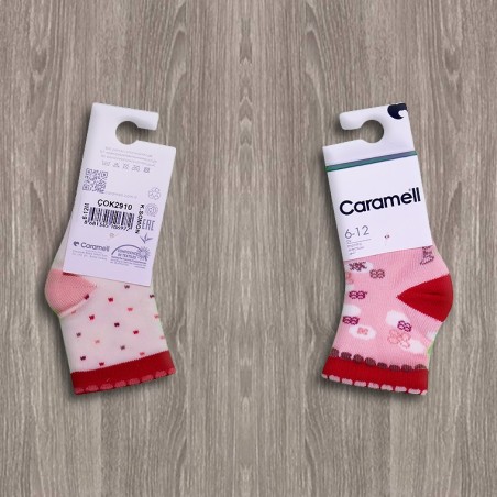 Caramell Puanlı Çiçekli 2'li Kız Bebek Çorapları