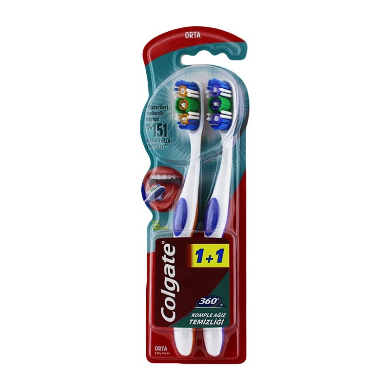 Colgate 360 Komple Ağız Temizliği Diş Fırçası - Medium (2'li Paket)