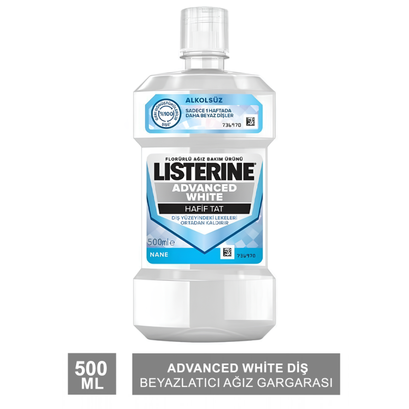 Listerine Advanced White Diş Beyazlatıcı Ağız Gargarası 500 ml - Nane Aromalı Listerine Advanced White Diş Beyazlatıcı Ağız Gargarası 500 ml - Nane Aromalı